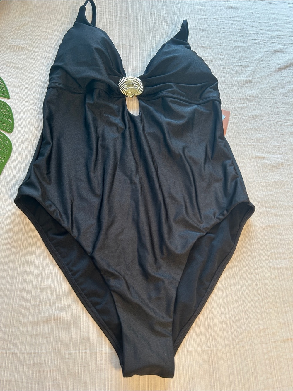 Shade & Shore women’s Black One-Piece Swimsuit with Shell Accent